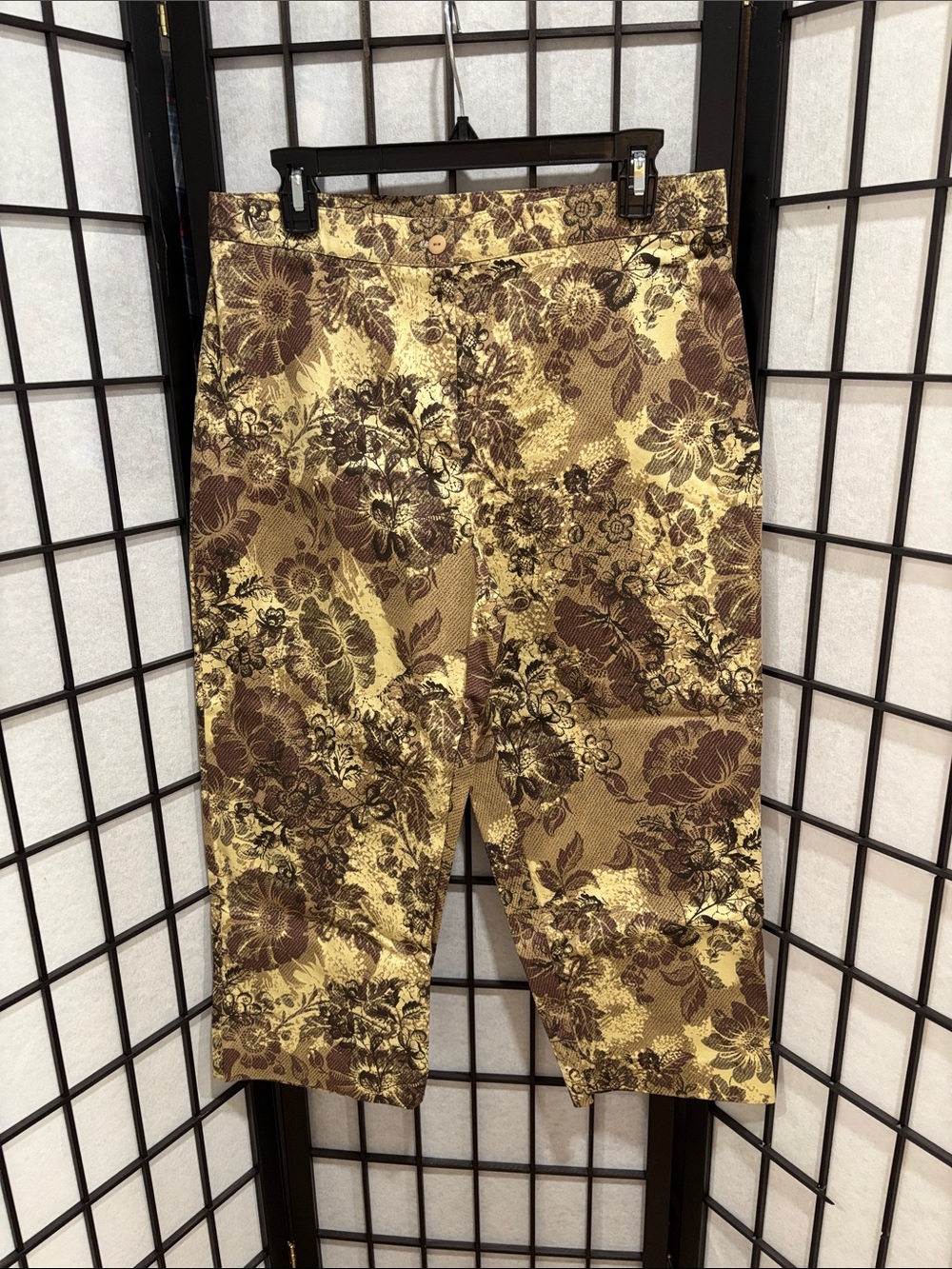 David Paul‎ New York Floral Crop Pants 14 Petite Brown Beige